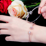 ThreeGraces Summer Square CZ Stone Silver Cuff Bangle BA008