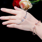 ThreeGraces Summer Square CZ Stone Silver Cuff Bangle BA008