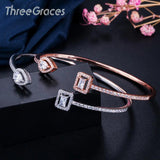 ThreeGraces Summer Square CZ Stone Silver Cuff Bangle BA008