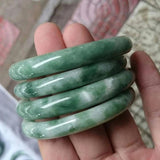 Natural Guizhou Cui Hand Carved Round Bar Jade Bracelet Men Women Dark Jade