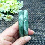 Natural Guizhou Cui Hand Carved Round Bar Jade Bracelet Men Women Dark Jade