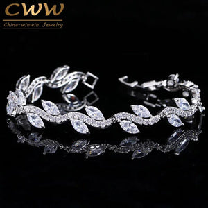 CWWZircons Leaf Shaped Bridal Wedding Party Bracelet