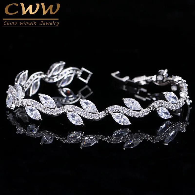 CWWZircons Leaf Shaped Bridal Wedding Party Bracelet
