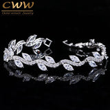 CWWZircons Leaf Shaped Bridal Wedding Party Bracelet