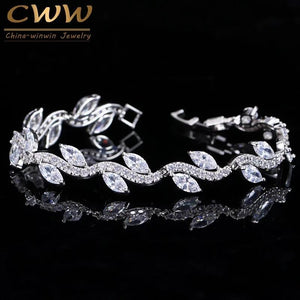 CWWZircons Leaf Shaped Bridal Wedding Party Bracelet