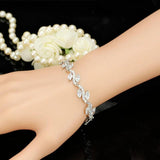 CWWZircons Leaf Shaped Bridal Wedding Party Bracelet