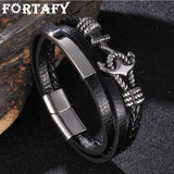 FORTAFY Leather Bracelet Men Anchor Clasp Braided Bangles FR1087