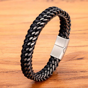 Vintage Leather Braid Men Bracelet with Steel Buckle