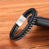 Vintage Leather Braid Men Bracelet with Steel Buckle