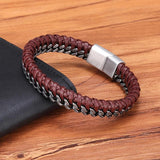 Vintage Leather Braid Men Bracelet with Steel Buckle