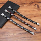Vintage Leather Braid Men Bracelet with Steel Buckle
