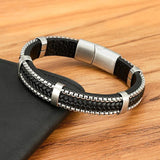 Stainless Steel Men Leather Bracelet Birthday Gift