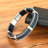 Stainless Steel Men Leather Bracelet Birthday Gift