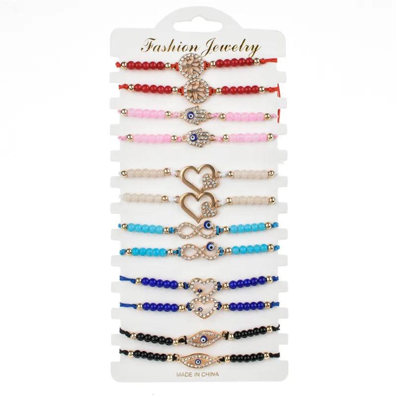 Boho Women 12pcs/Set Beads Infinity Love Heart Charms Bracelet