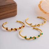 Minar Red Green Stone Pearl Bangles 18K PVD Plated Stainless Steel Cuff
