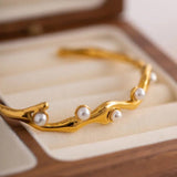 Minar Red Green Stone Pearl Bangles 18K PVD Plated Stainless Steel Cuff