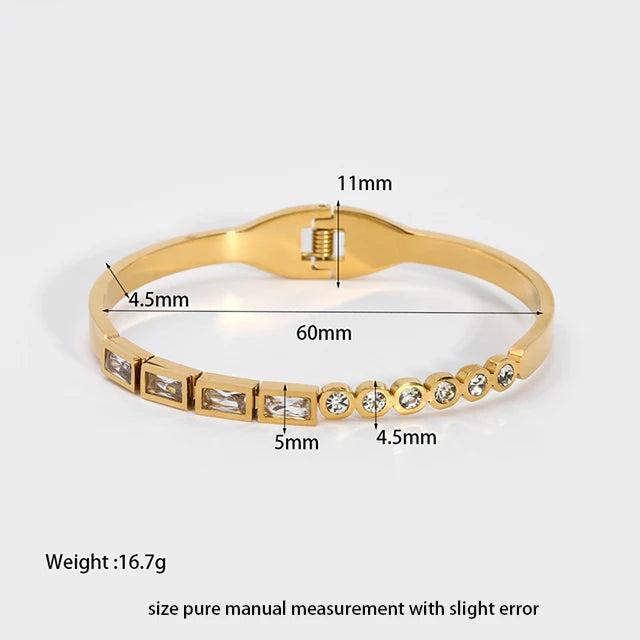 Stainless Steel CZ Bangle Bracelet Asymmetric Classic Waterproof Jewelry