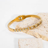 Stainless Steel CZ Bangle Bracelet Asymmetric Classic Waterproof Jewelry