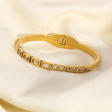 Stainless Steel CZ Bangle Bracelet Asymmetric Classic Waterproof Jewelry