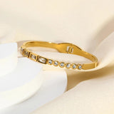 Stainless Steel CZ Bangle Bracelet Asymmetric Classic Waterproof Jewelry