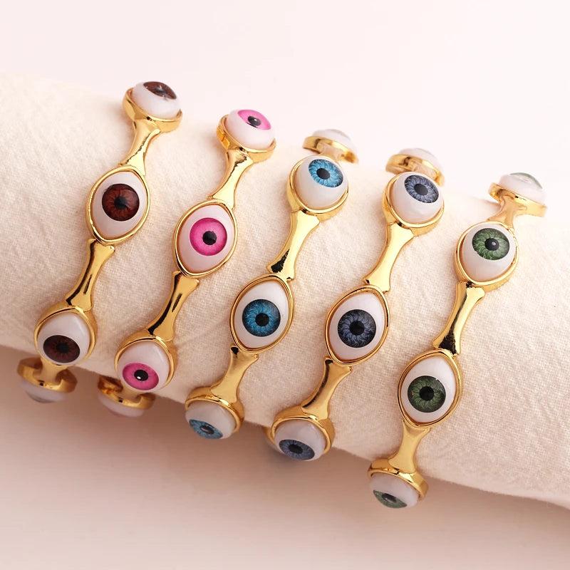 Colorful Evil Eye Bracelet Bangle Women Round Eye Open Adjustable Bracelet