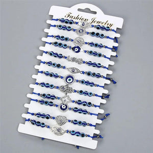 12pcs/set Braided Rope Bracelets Beads Eye Charms Hand Friendship Jewelry