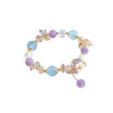 Vintage Purple Crystal Bracelet Resin Flowers Beads Elastic Cha