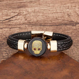 Skull Natural Stone Bracelet Men Punk Style Leather Bangle