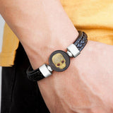 Skull Natural Stone Bracelet Men Punk Style Leather Bangle