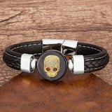 Skull Natural Stone Bracelet Men Punk Style Leather Bangle