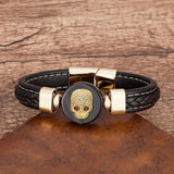 Skull Natural Stone Bracelet Men Punk Style Leather Bangle