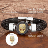 Skull Natural Stone Bracelet Men Punk Style Leather Bangle