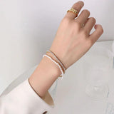 Real Pearl Beaded Bracelets with Rhinestone Chain Jewelry