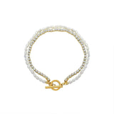 Real Pearl Beaded Bracelets with Rhinestone Chain Jewelry
