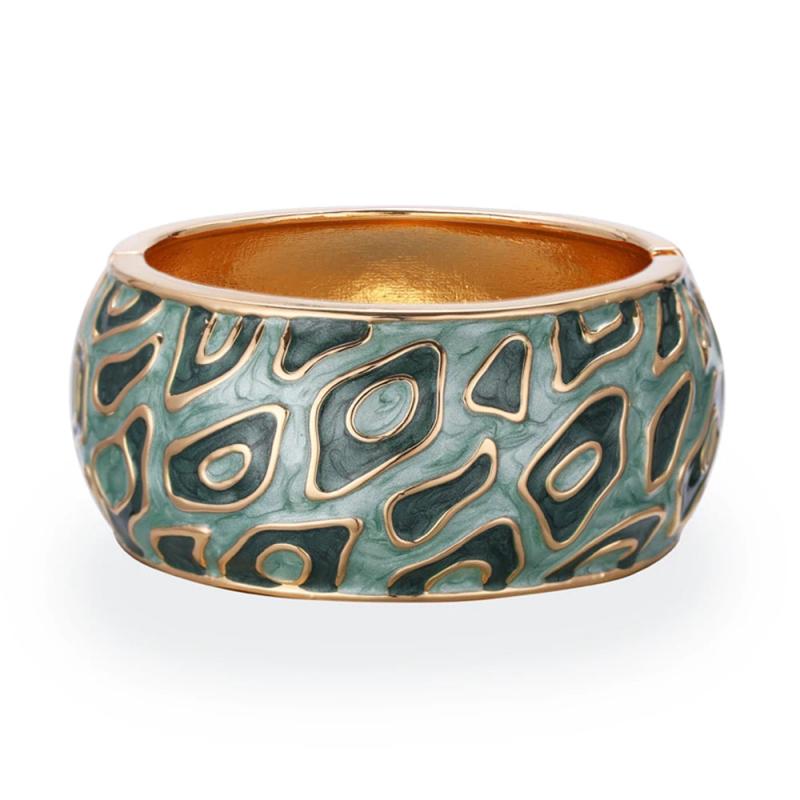 Vintage Dripping Oil Bracelet Enamel Craft Totem Flower Drum-shaped Wide Alloy