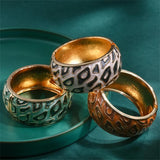 Vintage Dripping Oil Bracelet Enamel Craft Totem Flower Drum-shaped Wide Alloy