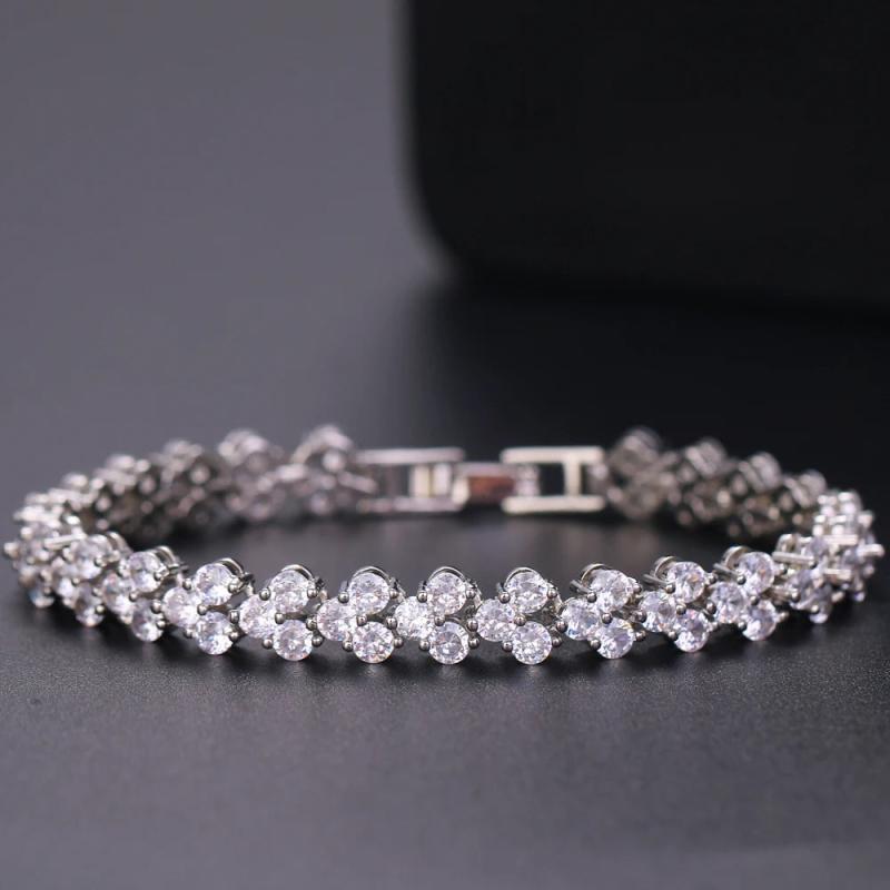 Zirconia Tennis Bracelet Crystal Wedding Chain Silver Plated Jewelry