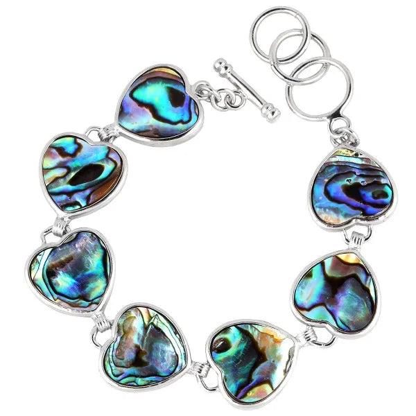 Abalone Shell Heart Beads Bracelet Bangle 6.9 Inches