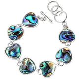Abalone Shell Heart Beads Bracelet Bangle 6.9 Inches