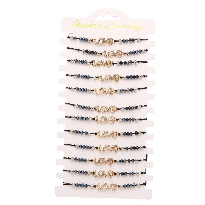 12 Pcs Letter Love Crystal Alloy Bracelet for Women