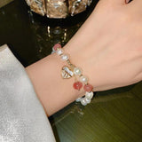 French Pearl Beaded Bracelet with Heart Bowknot Charm