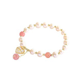 French Pearl Beaded Bracelet with Heart Bowknot Charm