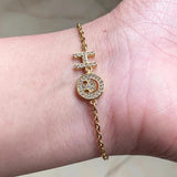 Zircon Smile Face Letter Bracelet CZ Charm Steel Link Chain Arm Cuff