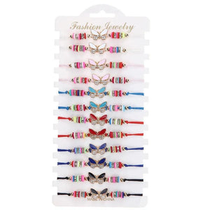 12Pcs Rhinestone Butterfly Charms Braided Bracelet Set For Women Child
