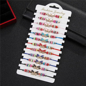 12Pcs Rhinestone Butterfly Charms Braided Bracelet Set For Women Child