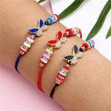 12Pcs Rhinestone Butterfly Charms Braided Bracelet Set For Women Child