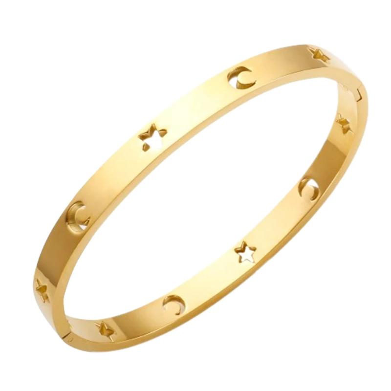 Moon Star Friendship Bracelets Stainless Steel Ladies Cuff Bangle