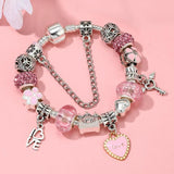 Pink Love Charm Silver Bracelet Women DIY Crystal Beads Pulseira Jewelry