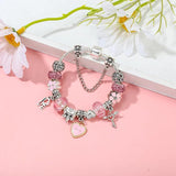 Pink Love Charm Silver Bracelet Women DIY Crystal Beads Pulseira Jewelry