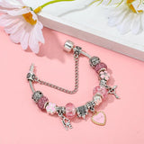 Pink Love Charm Silver Bracelet Women DIY Crystal Beads Pulseira Jewelry